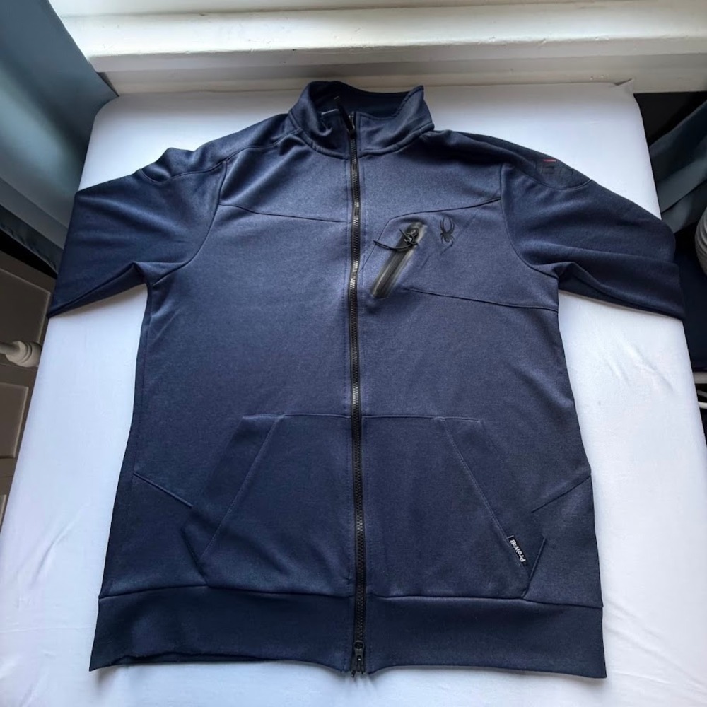 Spyder Active ProWeb Mens Full Zip Jacket Navy Blue Heather Mock Neck Large